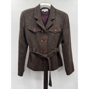 Vintage Jordan & Cole Brown Multi Tweed Wool Belted Blazer Jacket SMALL Preppy